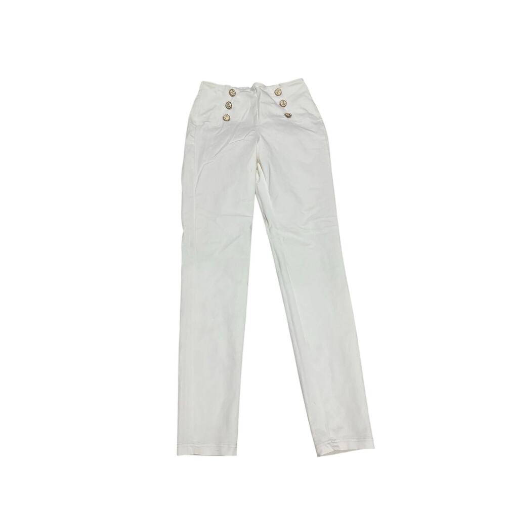 Calzedonia L white skinny nautical button embellished high waisted stretch euc